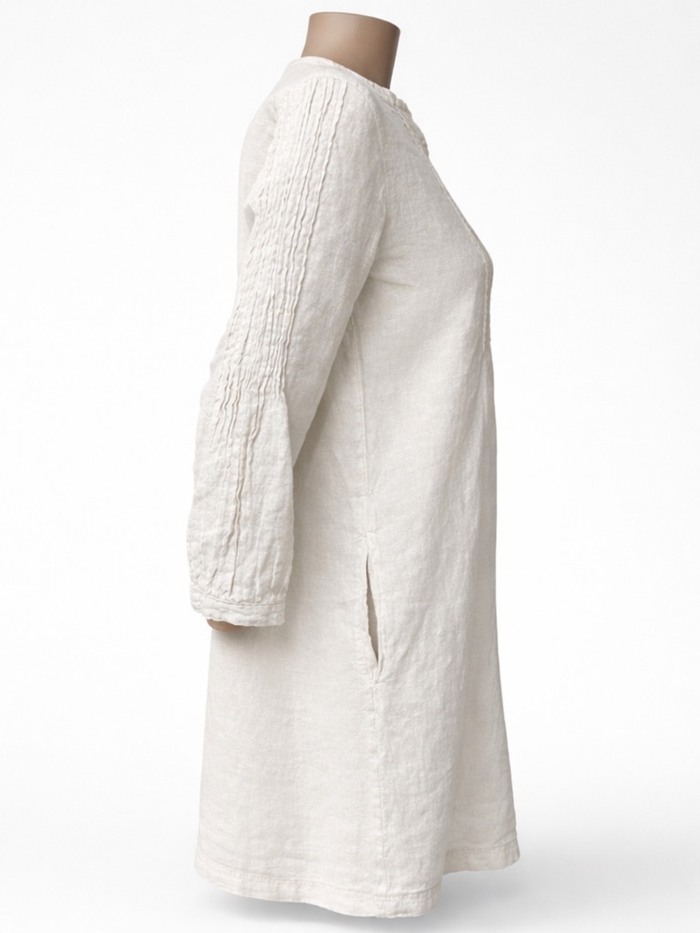Tahari 100% Linen Pintuck Tunic Blouse Coastal Medium Tan - Picture 3 of 7